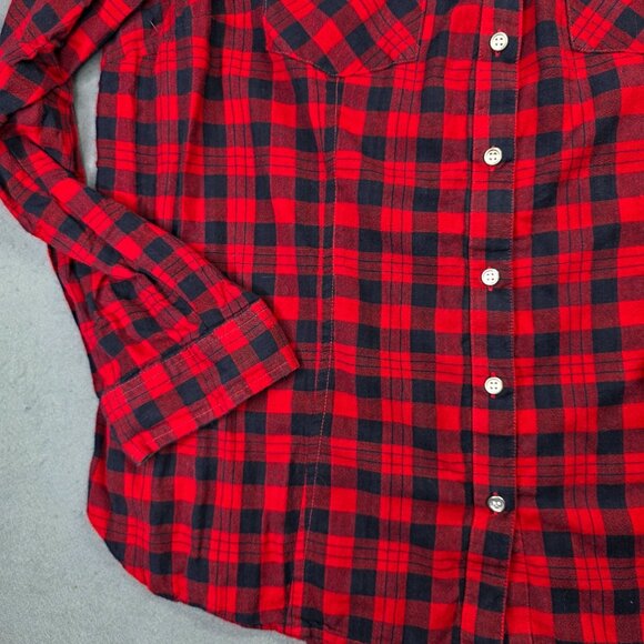 Cato Shirt Woman Plus 22-24W Red Black Plaid Contrasting Gray Trim Casual Layer - Picture 3 of 12